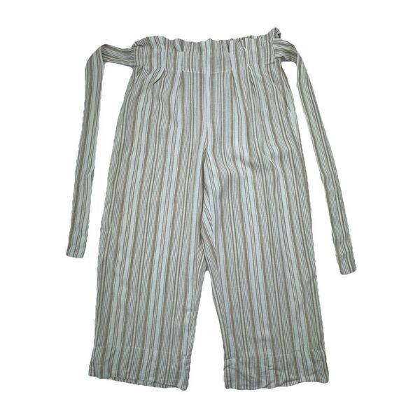 Zac & Rachel Tan White Stripe Wide Leg Cropped Pants Size Medium Boho Style - Picture 3 of 9